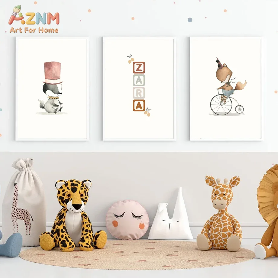 Baby Name Wall Art - AZNM Frameloze canvas poster aquarel Circus