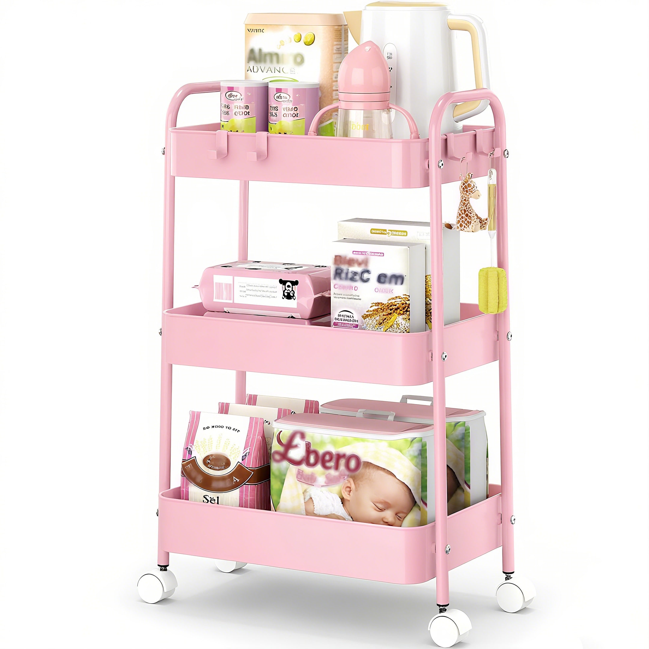 Baby Nursery Essentials - 3-laags metalen rolwagen met wielen, moderne