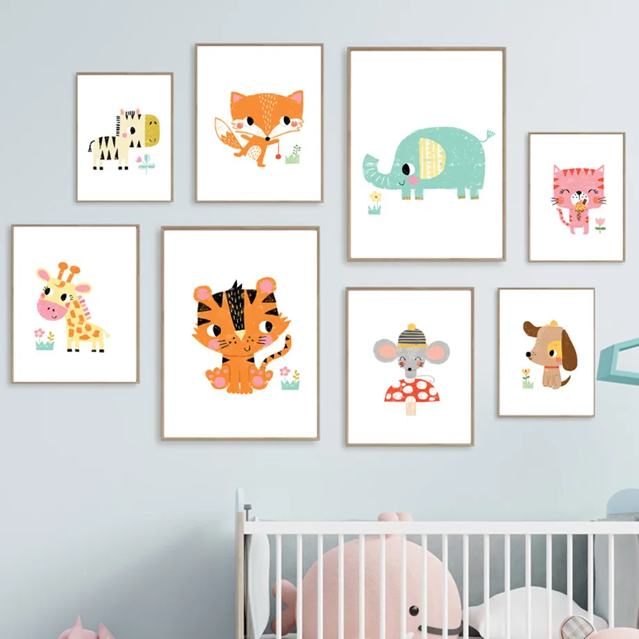 Baby Zoo Nursery - 1 stuk canvas schilderij zonder lijst,