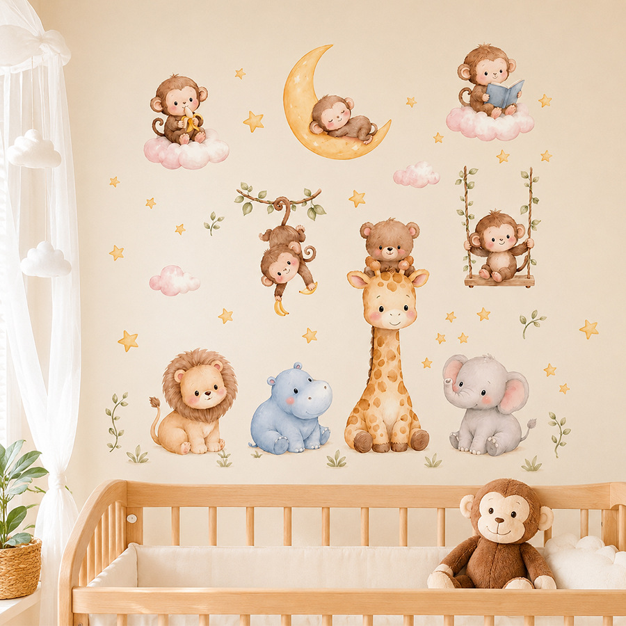 Baby Nursery Jungle Wallpaper - Jungledieren muurstickers voor kinderen jongens meisjes