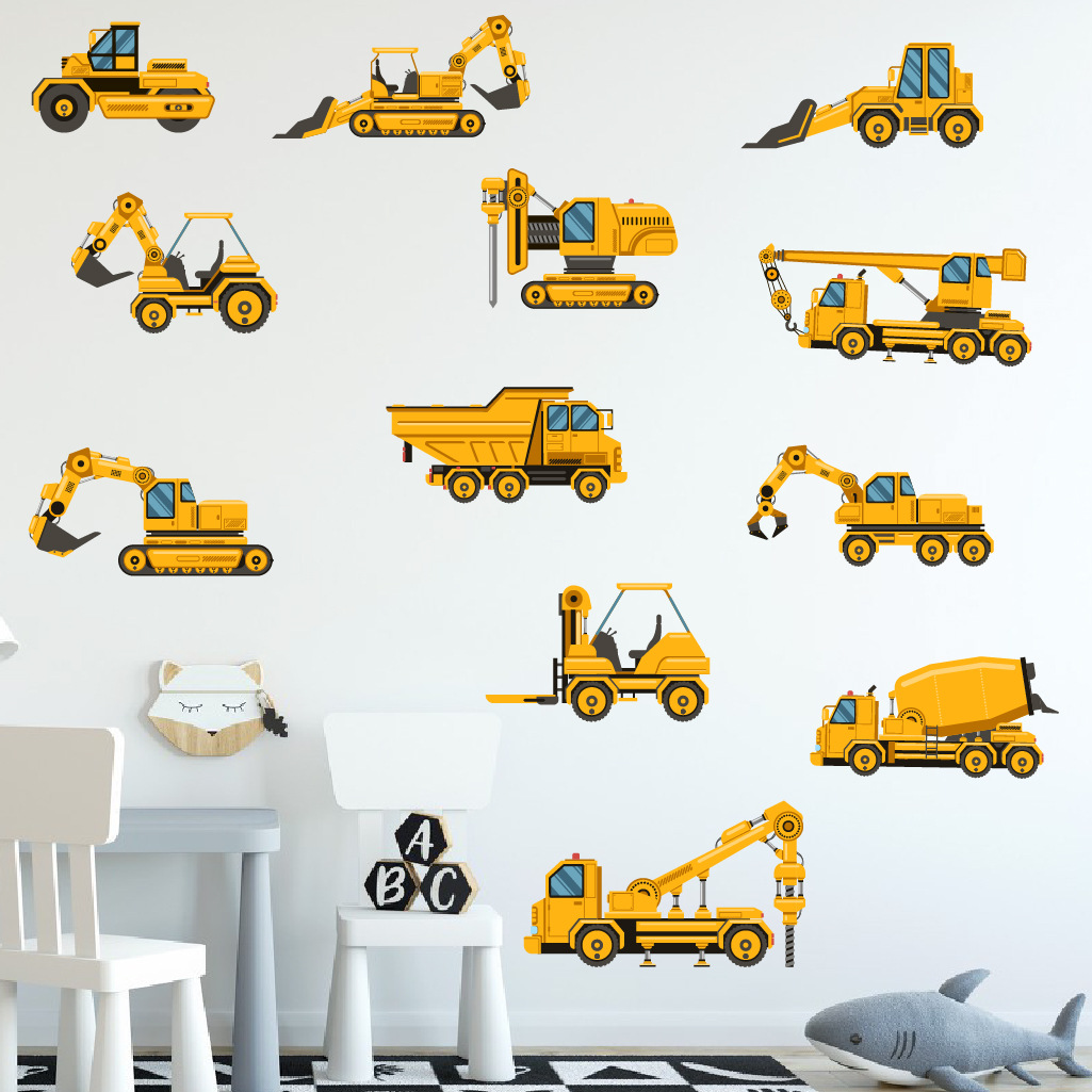 Baby Nursery Stickers - Cartoon graafmachine techniek auto muursticker zelfklevende