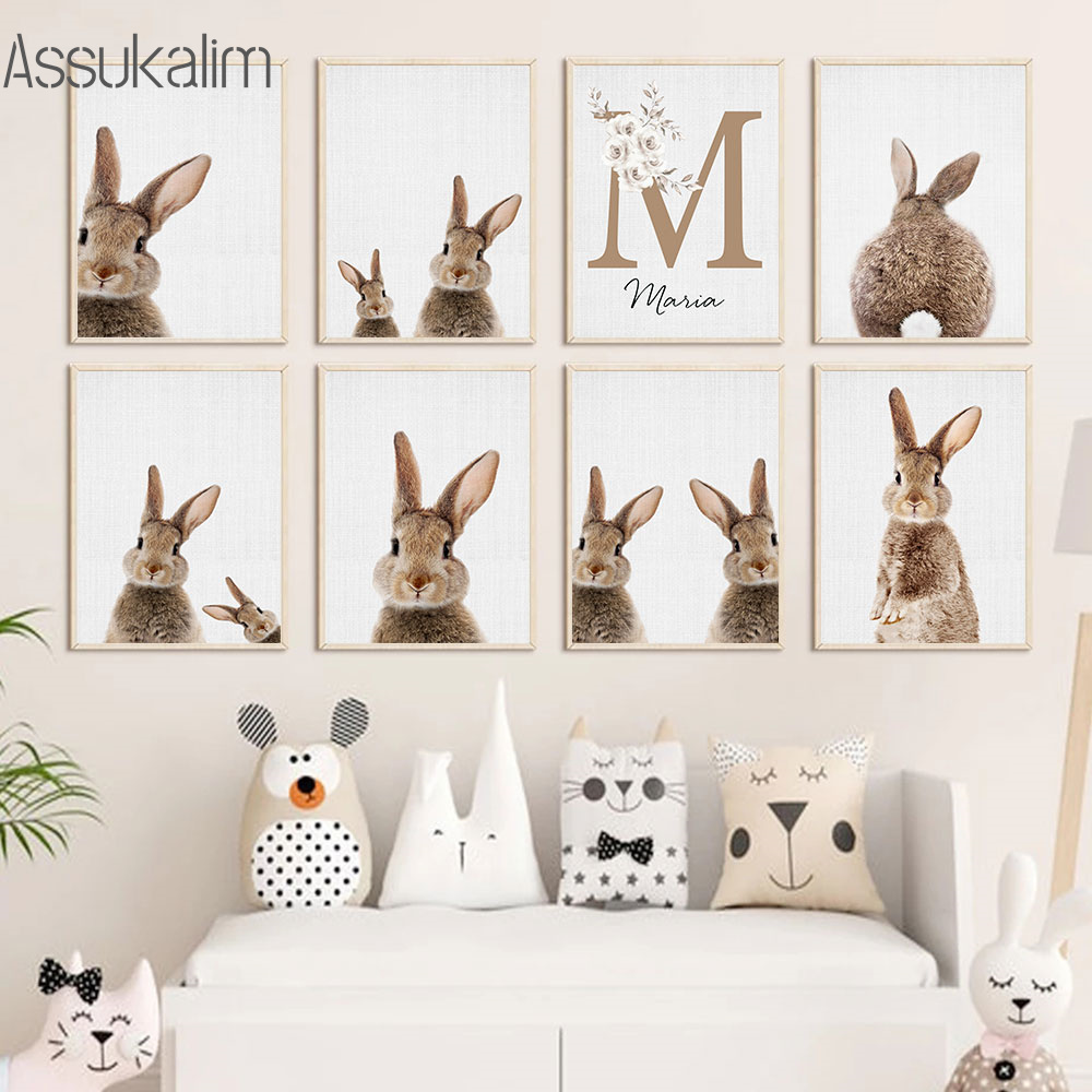 Baby Name Wall Art - Konijn Canvas Schilderij Aangepaste Naam Print