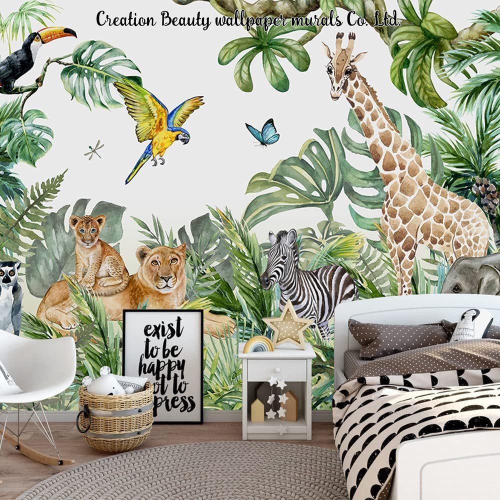 Baby Nursery Jungle Wallpaper - Aquarel Dieren Jungle Behang voor Kinderen