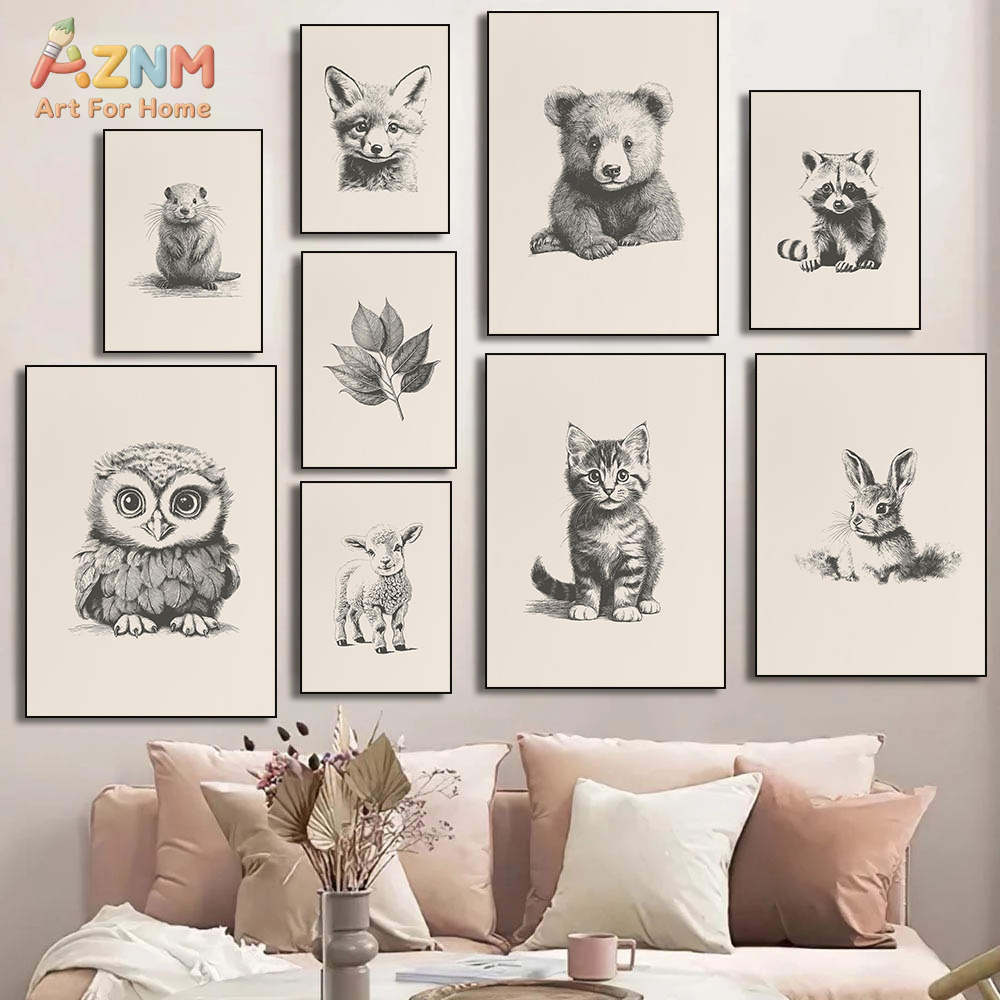 Baby Nursery Vintage Decor - AZNM Vintage schets baby dier canvas