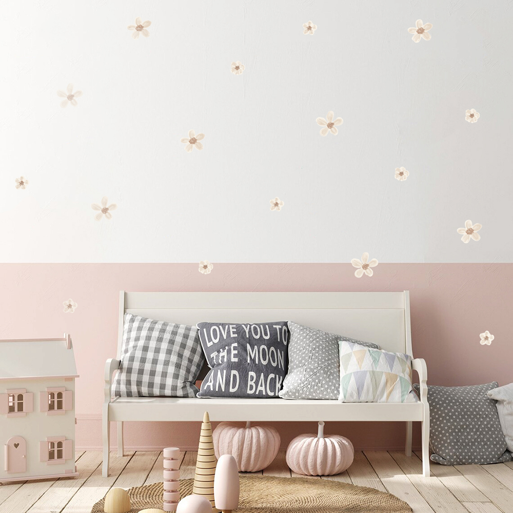 Baby Nursery Stickers - Boho effen gekleurde bloemen kinderkamer muurstickers