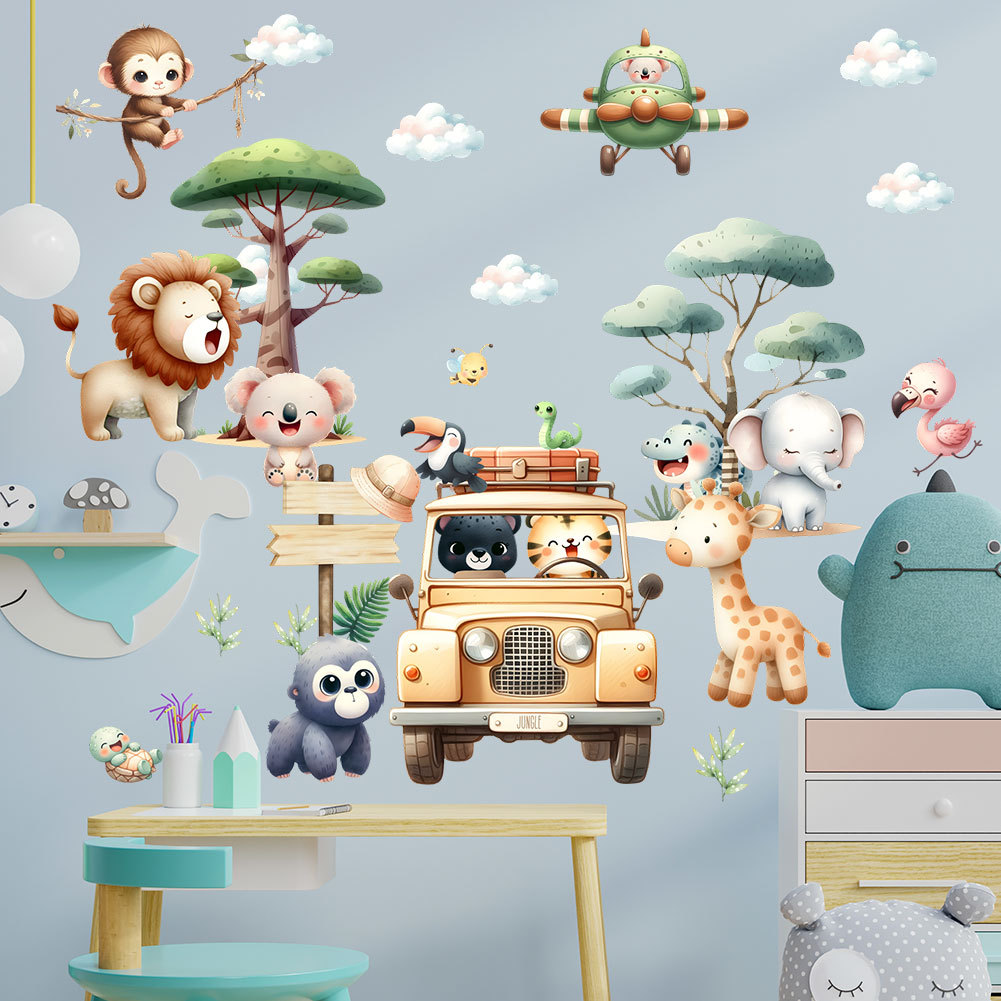 Baby Zoo Nursery - kinderkamer cartoon olifant giraffe boom muursticker