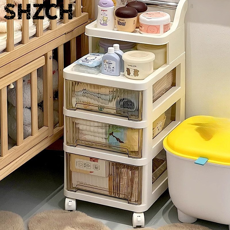 Baby Nursery Drawers - 3-laags rollende opbergwagen, mobiele babyvoedingsstation, multifunctionele