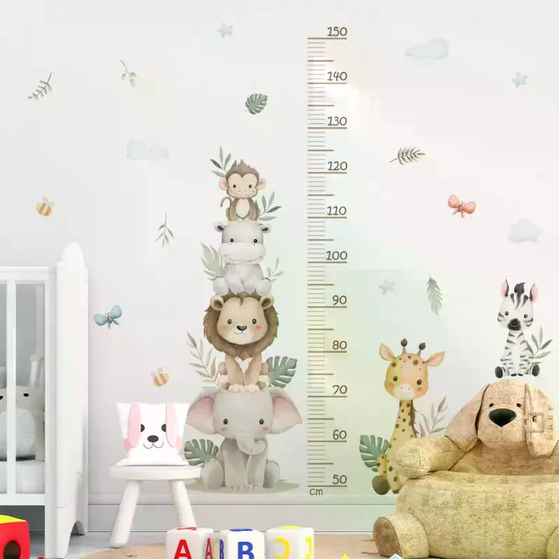 Baby Nursery Jungle Wallpaper - Groeimeter sticker voor kinderen, jungle dieren,