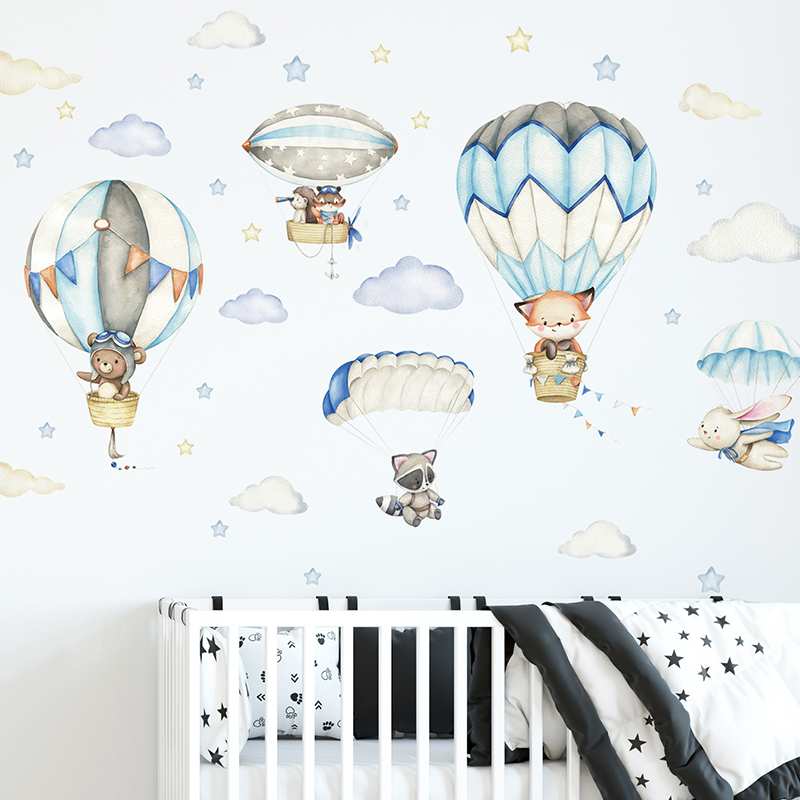 Baby Nursery Stickers - Cartoon Schattige Dieren Luchtballon Muurstickers voor