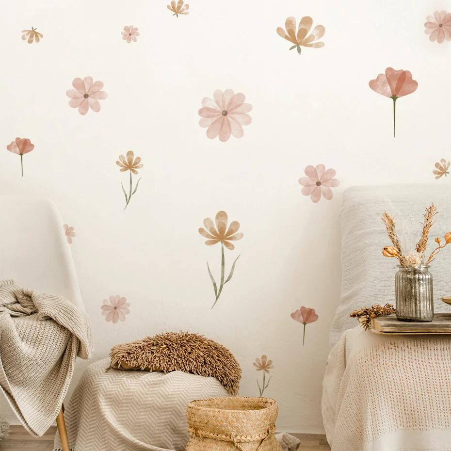 Baby Nursery Stickers - Boho bloemen muurstickers kind aquarel slaapkamer