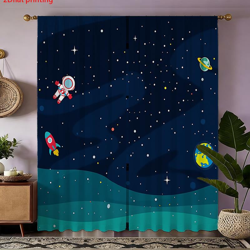 Baby Nursery Blackout Curtains - Cartoon Space Astronaut-gordijnen, kindergordijnen met Galaxy
