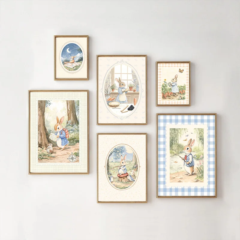 Baby Nursery Vintage Decor - Vintage Boho blauw geruite konijn geïnspireerde