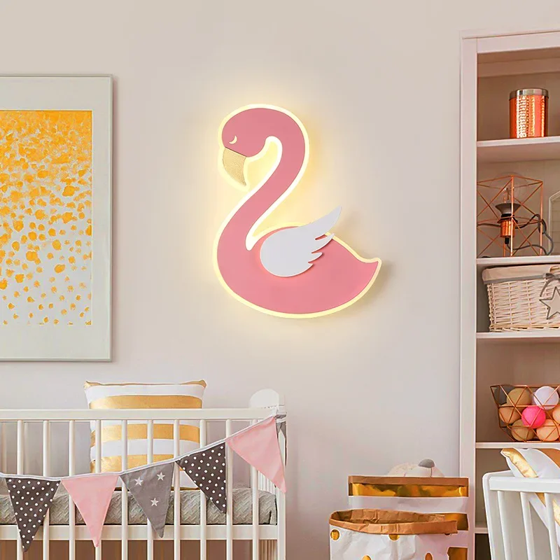 Baby Nursery Light Fixture - Flamingo LED-wandlamp, Scandinavische metalen wandlamp, schattig