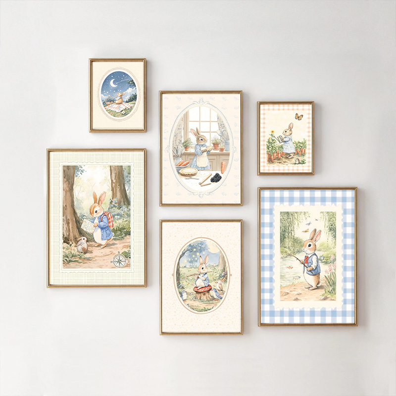 Baby Nursery Vintage Decor - Vintage Boho Blue Plaid Konijn Geïnspireerd