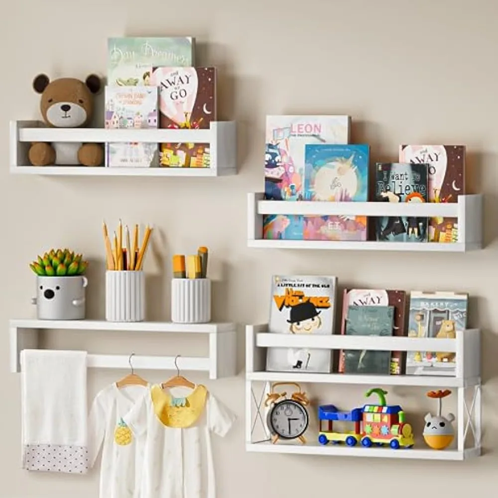 Baby Nursery Floating Shelves - QimCoor kinderkamer boekenplanken set van 4+1,