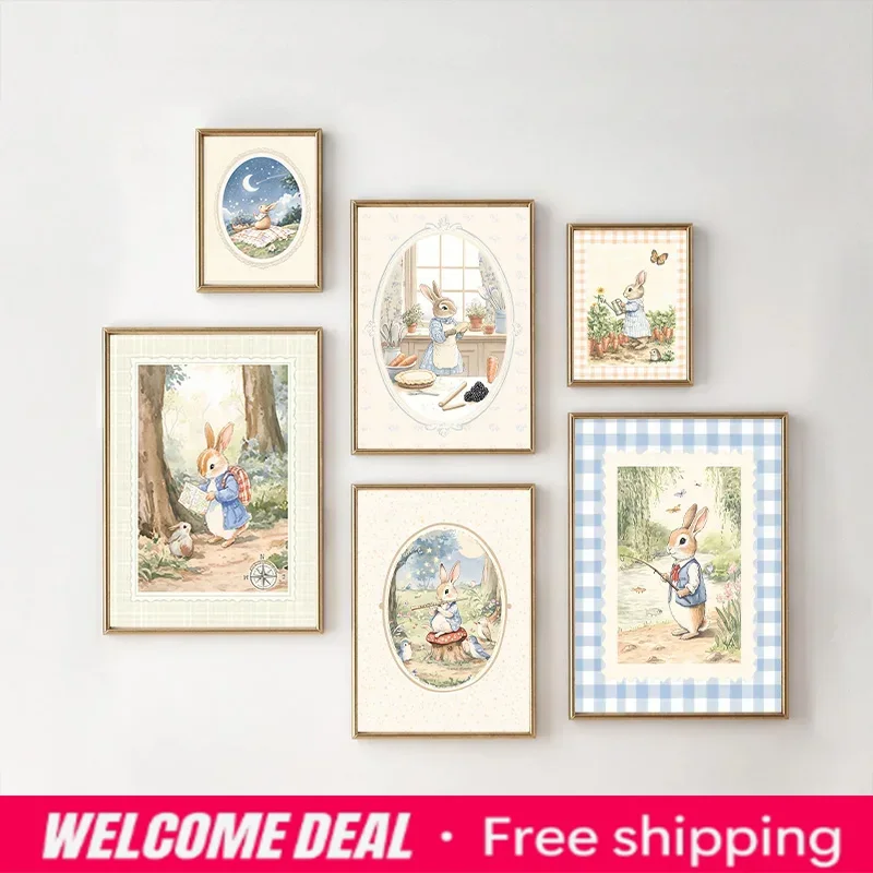Baby Nursery Vintage Decor - Vintage Boho blauwe ruitprint, kunstposter geïnspireerd