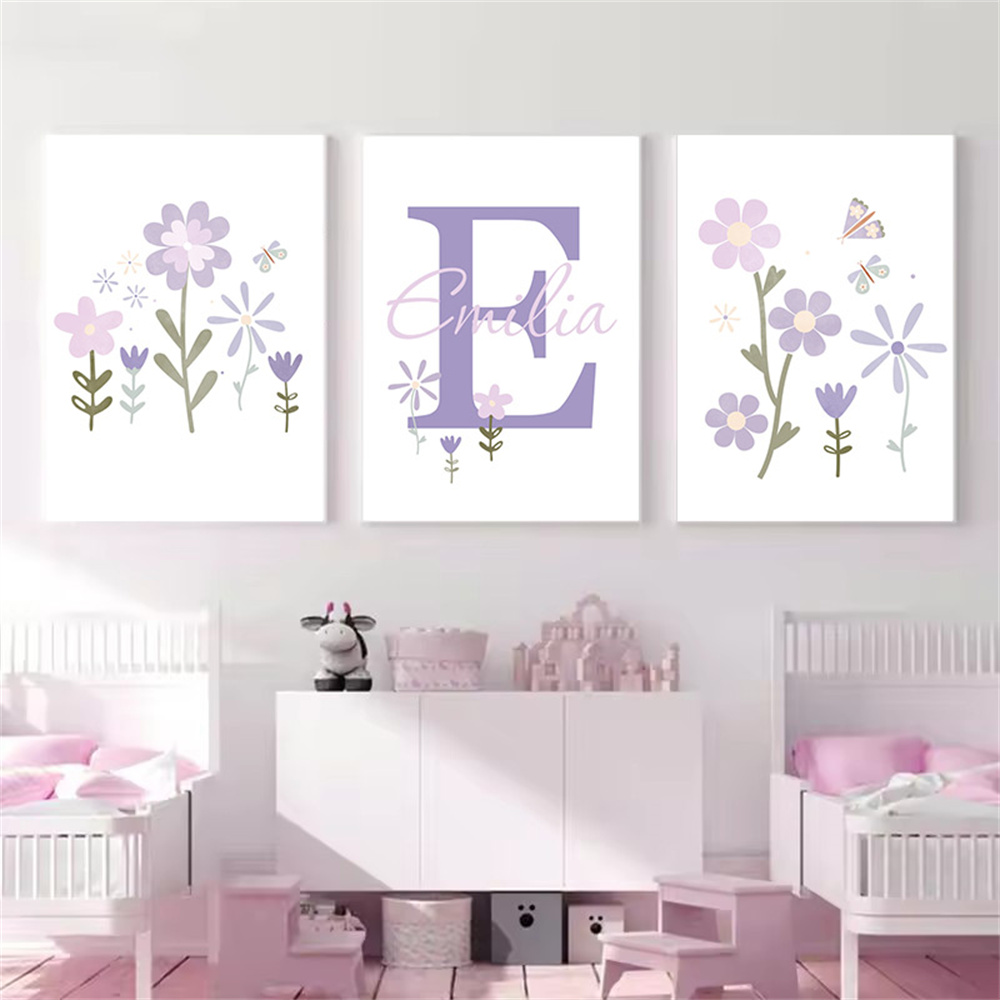 Baby Name Wall Art - Baby Meisje Naam Custom Poster Paarse