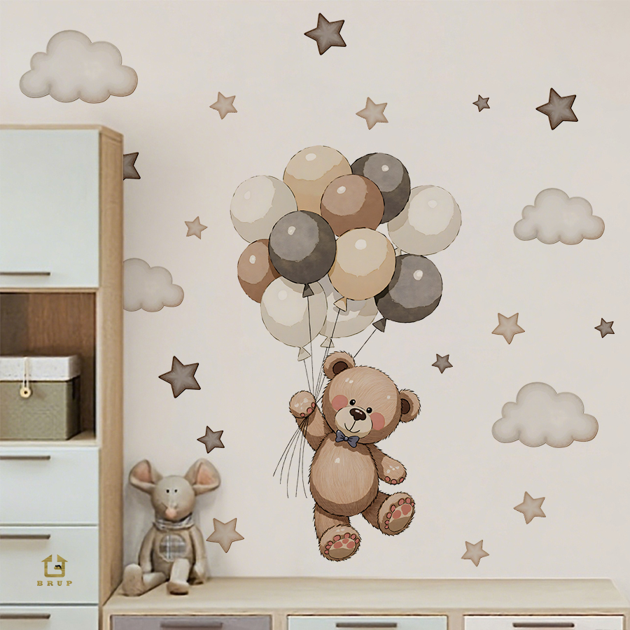 Baby Nursery Stickers - Schattige teddybeer muurstickers, verwijderbaar decor met