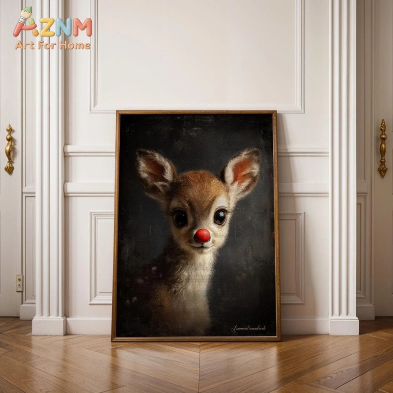 Baby Nursery Vintage Decor - Ongelijst canvas wandkunst, schattig roodneusig babyherten