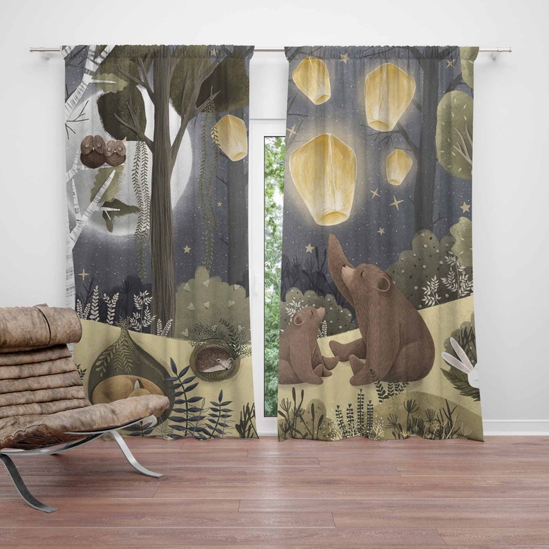 Baby Nursery Blackout Curtains - Woodland Kinderkamer Gordijnen Dier Beer Kinderslaapkamer