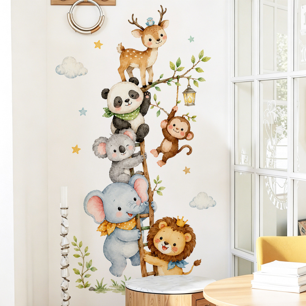 Baby Nursery Jungle Wallpaper - Kawaii Jungle Dieren Wandstickers voor Kinderkamers