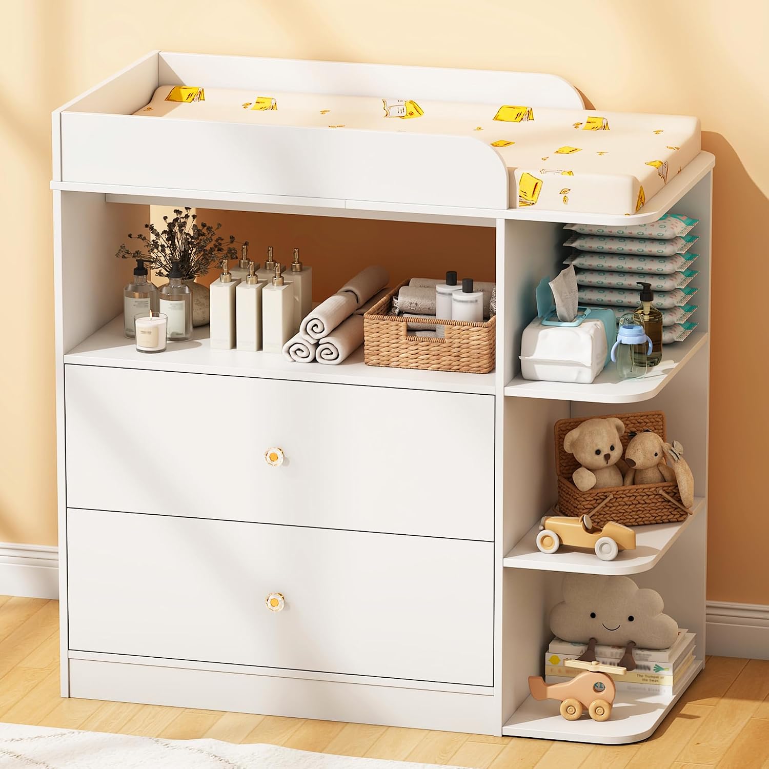 Baby Nursery Drawers - Wit houten babyverschoontafel met 2 laden