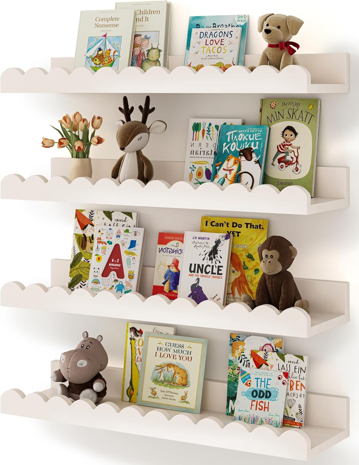 Set van 4 witte, golvende zwev - Baby Nursery Floating Shelves recensie en prijs