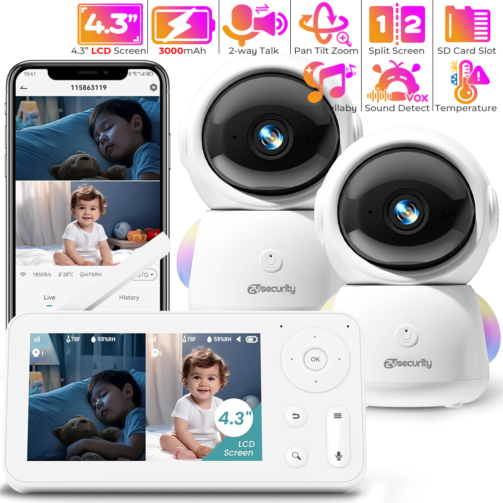 2K babyfoon met 2 camera's en  - Baby Nursery Music recensie en prijs