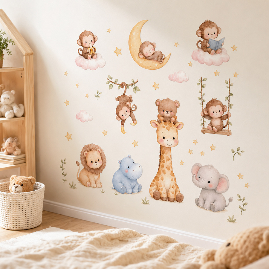 Jungledieren muurstickers voor - Baby Nursery Jungle Wallpaper recensie en prijs