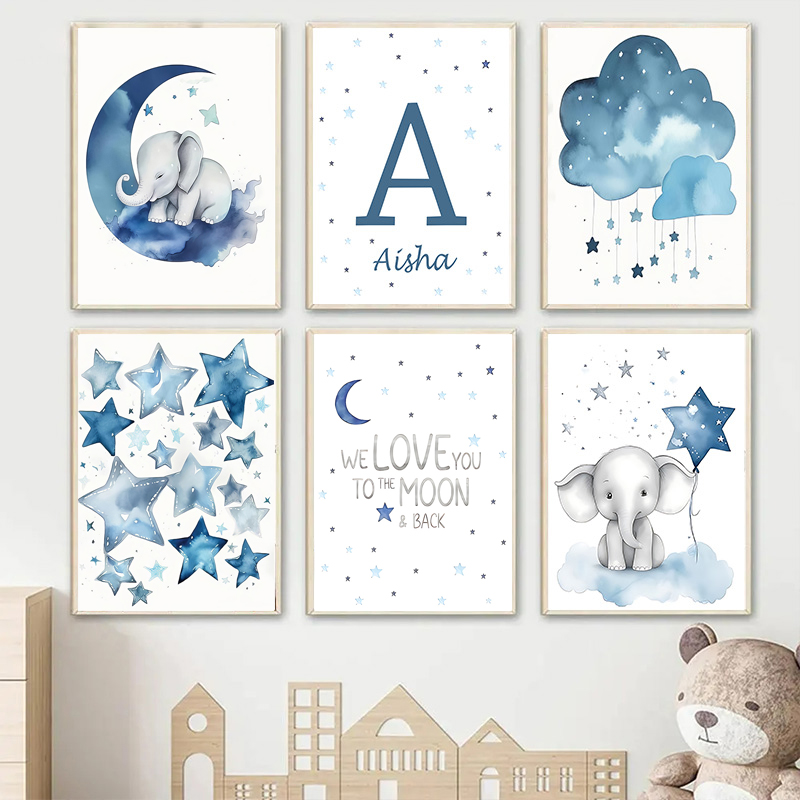 Blauwe Maan En Sterren Baby Na - Baby Name Wall Art recensie en prijs