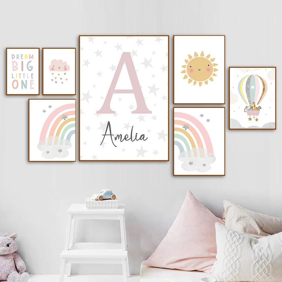 Giraffe Olifant Heteluchtballo - Baby Name Wall Art recensie en prijs
