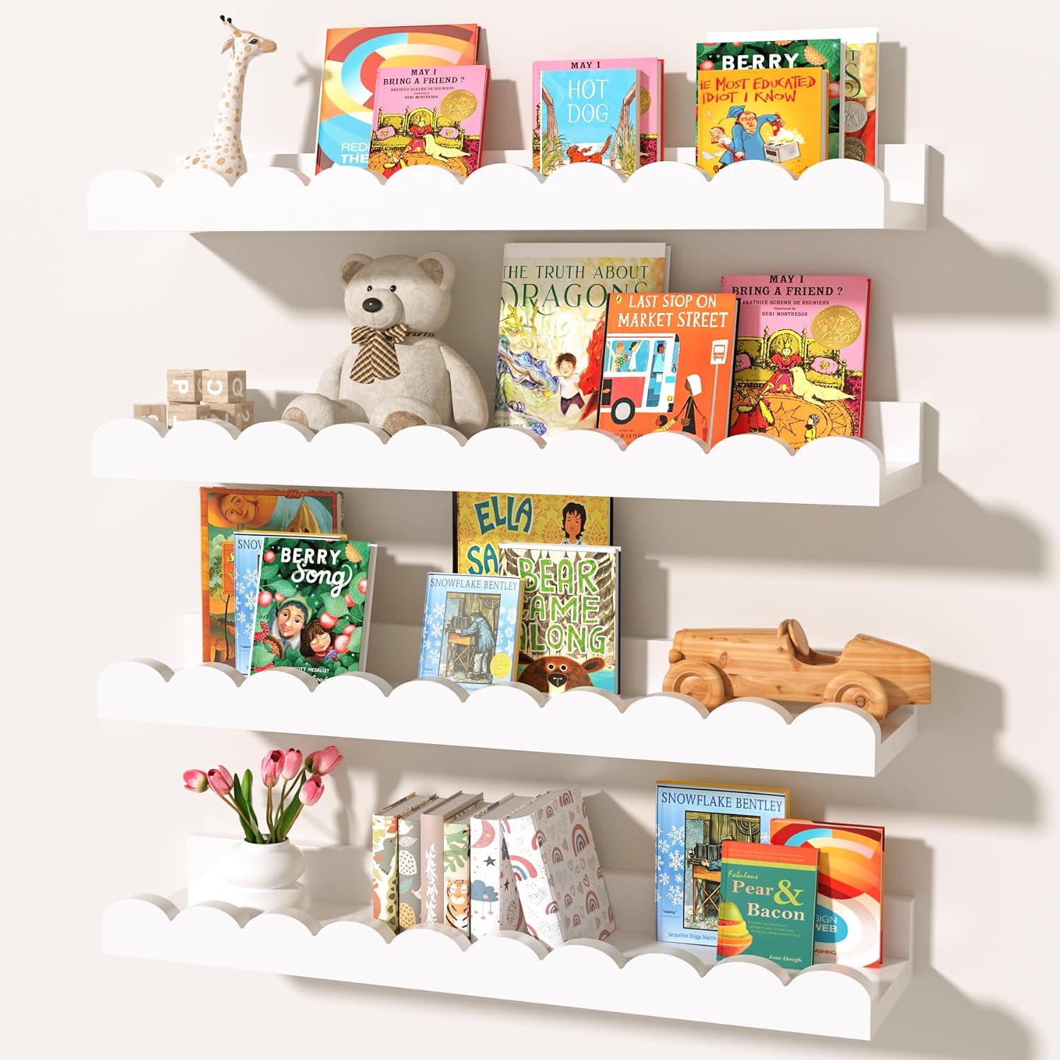 Set van 4 witte, golvende zwev - Baby Nursery Floating Shelves recensie en prijs
