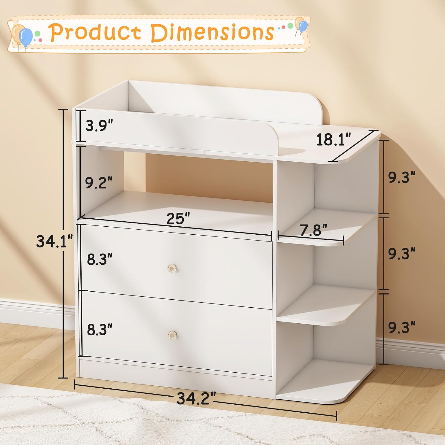 Wit houten babyverschoontafel  - Baby Nursery Drawers recensie en prijs
